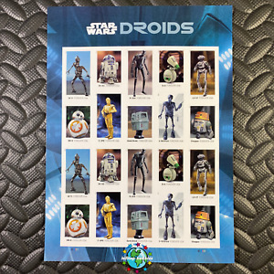 2021 USPS SHEET OF 20 FIRST CLASS FOREVER STAMPS STAR WARS DROIDS LUCASFILM 63¢