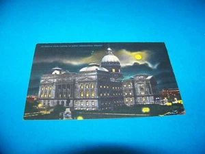 Indiana State Capitol At Night   Indianapolis, Indiana   Vintage 1950 - Bild 1 von 2