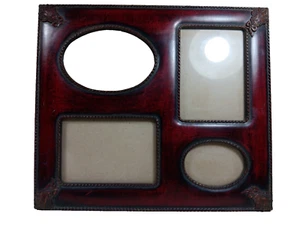 Burgundy Ornate Photo Frame with four openings Wood Vintage - Picture 1 of 7