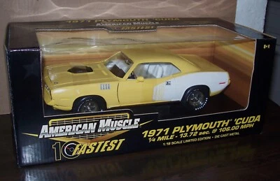 1:18 1971 Plymouth CUDA 440 10 Fastest Yellow & White American Muscle - Image 1 of 4