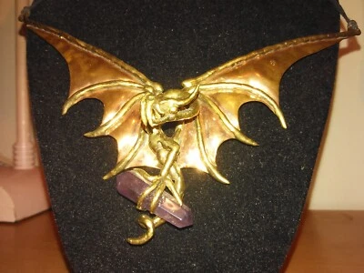 Dragon necklace, bronze, signed by artist, amethyst  - Image 1 of 4