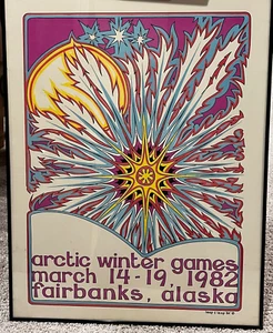 PÓSTER ORIGINAL - FAIRBANK ALASKA - JUEGOS DE INVIERNO ÁRTICO 1982 - 21X27 PULGADAS - Imagen 1 de 2