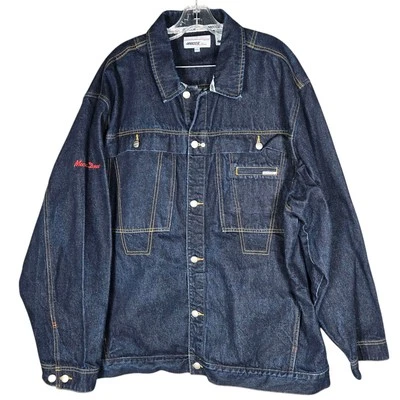Jaqueta jeans masculina vintage Mecca XXLarge lavagem escura streetwear hip hop rap anos 80 anos 90 - Imagem 1 de 4