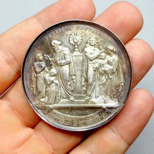 Andenken Kommunion und Konfirmation 1885. Antike religiöse französische Silbermedaille. - Bild 1 von 9
