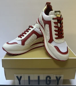 🐼💦 Michael Kors 🐼💦Size 6 🐼 Wilma Trainer Nappa White Red Sneaker Shoes 🐼SR - Picture 1 of 15