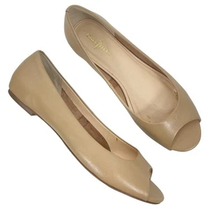 Cole Haan Morgan Peep Toe Leather Flats Beige Tan Women Size 7B READ* - Picture 1 of 10