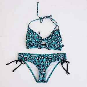 Hurley Teal Green Leopard Print 2 Piece Bikini Set Size Small - Picture 1 of 5