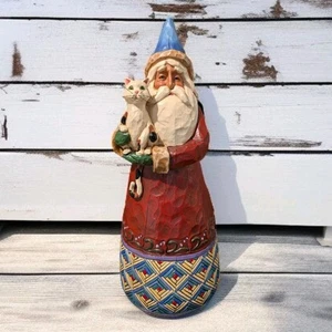 Vintage Jim Shore Heartwood Creek Weihnachtsmann mit Katze Figur B105167 blaue Mütze 10 Zoll - Bild 1 von 9