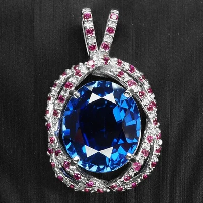 Pingentes de pavê feitos à mão de prata esterlina 9,70 ct 925 safira azul real brilhante - Imagem 1 de 4
