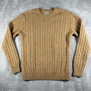 LL Bean Sweater Mens XL Tan Cable Knit Lambswool Blend Fisherman Grandpa Preppy - Picture 1 of 13