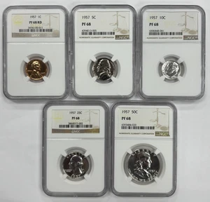 1957 1C, 5C, 10C, 25C, & 50C 5-piece Proof Set NGC PF 68 - Picture 1 of 11