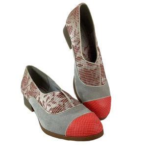 Ruby Shoo 'Brooke' Coral & Grey Suede Low Heel Loafers UK 7 - Picture 1 of 3