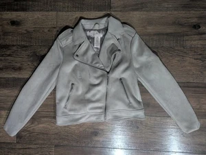 Philosophy Cream Women's Faux Suede Jacket Asymetrical Zippers Pockets Size Med - Picture 1 of 16