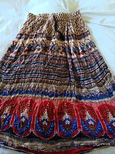Vintage Lapogee Boho Skirt India Peasant Skirt Free Size Paisley Rayon Elastic - Picture 1 of 4