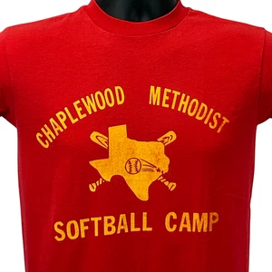 Vintage Chapelwood Methodist Softball Camp T Shirt Mens Small Red Houston Texas - Picture 1 of 7