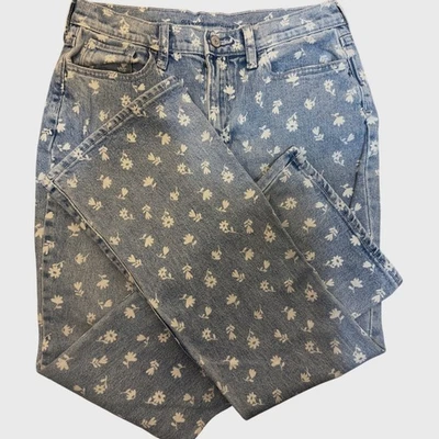 Pantalones de mezclilla acampanados con estampado floral de tiro alto azul marino antiguos informales para niñas talla 18 Foto 1 de 4