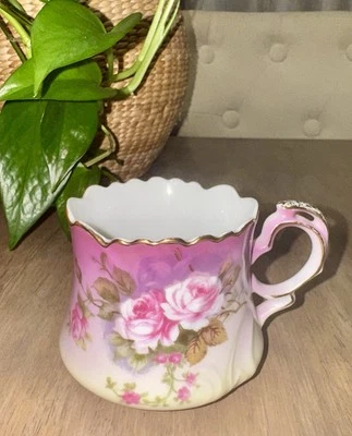 Винтажная чашка Lefton China с ручной росписью (только) красная розовая с зеленым и золотым позолотой - Изображение 1 из 4