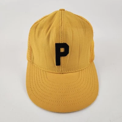 Gorra gorra vintage Reynolds espalda a presión pequeña mediana amarilla malla camionero letra P años 80 Foto 1 de 4