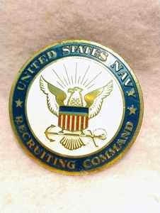 VINTAGE ~ USN UNITED STATES NAVY RECRUITING COMMAND ~ ENAMEL BADGE 2" - Picture 1 of 2