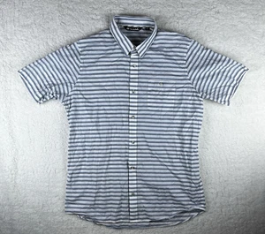 Travis Mathew Herren XL SS Hemd mit Knopfleiste weiß blau grau Streifen Baumwolle Freizeit - Bild 1 von 19