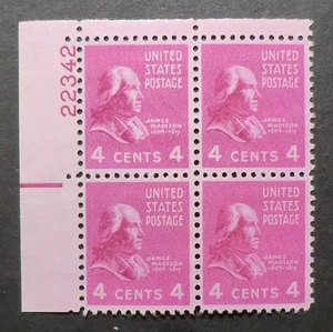 808 MNH 1938 4c James Madison PB plate block number # 22342 President - Picture 1 of 1