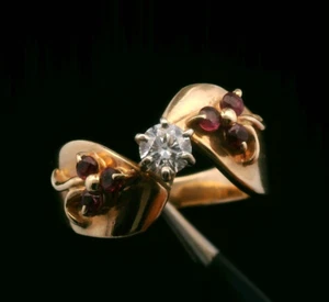 14KT Yellow Gold 0.35ct Diamond & Ruby Ring – Size 8.5 – 8.21g - Picture 1 of 9