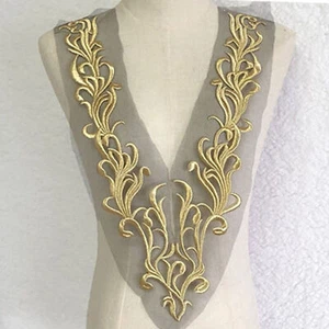 Gold Embroidery Lace Applique Lace Neckline Patch for Party Dress - Picture 1 of 5