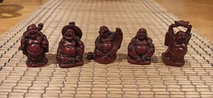 Set of Buddha Figurine Lucky Laughing Buddha Statue Red Resin - Picture 1 of 3