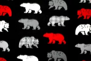 BTY*NEW*CHRISTMAS WINTER MULTICOLORED BEARS ON BLACK FLEECE FABRIC 1 YD 60 x36" - Picture 1 of 4