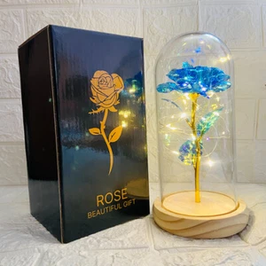 Rosas de lámina dorada en cúpula de plástico luz LED flor de eternidad regalos de San Valentín - Imagen 1 de 24