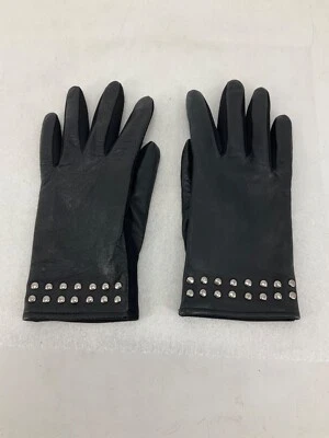 Guantes de conducción de cuero genuino para mujer de cuero negro detalle de tachuelas plateadas talla única Foto 1 de 4