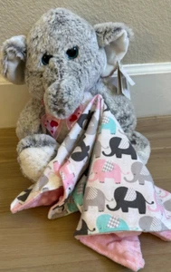Elephant Lovey Security Blanket Plush Stuffed Animal MINKY fabric - Picture 1 of 4