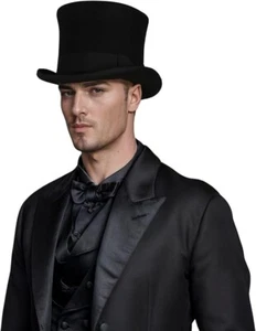 Wool Felt Victoria Top Hat or Men and Women - with Classic Black Bow hat Band - Picture 1 of 12