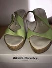 RUSSEL &amp; BROMLEY Lime Green All-Leather Sling-back Sandals 7EU40 Cork WedgeHeels