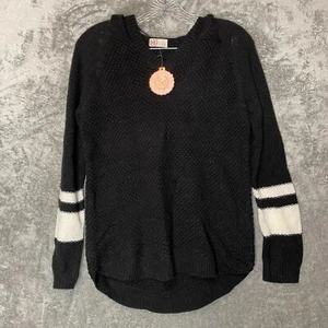 SO Women Sporty Waffle Knit Hooded Pullover Long Raglan Sleeve V Neck Sweater M - Picture 1 of 11