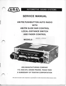 Service Manual ARA Motorola 6703107 6703108 AM FM MPX Pushbutton Auto Car Radio - Imagen 1 de 1