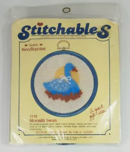 NIP Stitchables 7570 Moonlit Swan counted cross stitch w/ 4 inch hoop frame 1986 - Picture 1 of 8