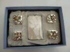 WEDGWOOD SILVER PLACECARD HOLDERS SET OF FOUR WITH CARDS BOXED UNUSED RARE