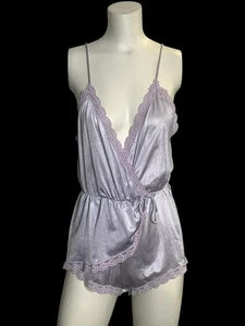 Vintage Flair seidiger Nylon Body Teddy Strampler Spitzenbesatz Kokette Dessous M USA - Bild 1 von 8