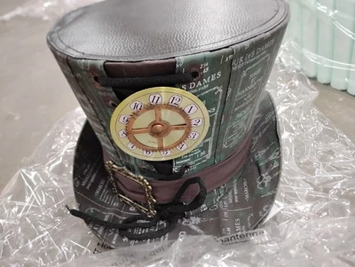 Sombrero de copa gótico Steampunk Top tonos verde/marrón, estampado sastre vintage con reloj Foto 1 de 4