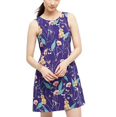 HD In Paris Anthropologie Women’s Dress Purple Floral 100% Silk Sz 6 Sleeveless - Image 1 of 4