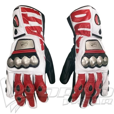 Ducati Corse GP Motorbike Racing Leather Gloves Red White Black Motorcycle Gear - Image 1 of 4