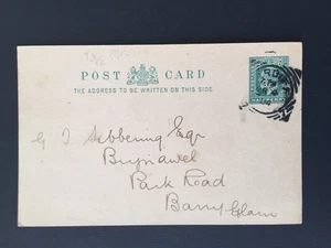 GB 1904 TV/R PERFIN ON ½d STATIONARY POSTCARD POSTED TO BARRY GLAM. - Picture 1 of 2
