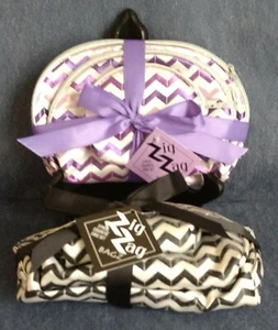 ZIG ZAG BAGZ ~ 3-Piece Zippered Cosmetic Case Set ~ Black/White or Purple/White - Picture 1 of 5