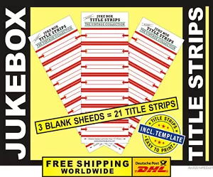 (Avc0201us) ⭐ 21 Jukebox Title Strips in RED ⭐ blank sheeds incl. TEMPLATE - - Picture 1 of 8