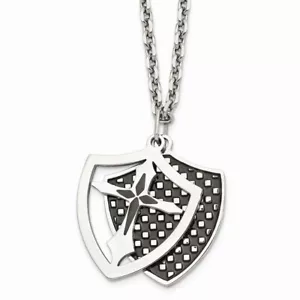 Stainless Steel IP Black Plated Moveable Shield Pendant Necklace - Picture 1 of 5