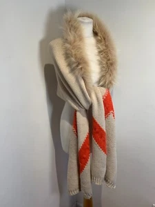 Mala Alisha real fur trim scarf wrap VGC winter ski classic chunky knit wool - Picture 1 of 7