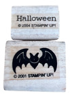Halloween Black Bat Words Quote Stampin UP Pair of Wooden Rubber Stamp