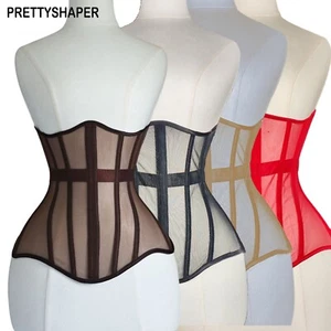 Quallity Corset Bustier Underbust Transparent Mesh Steel Boned Vintage Bodices - Picture 1 of 20