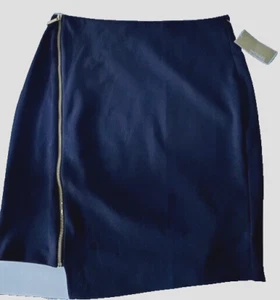 NWT Michael Kors Womens Sz 10 Front Gold Zip Knee Length Asymmetrical Skirt $99 - Picture 1 of 7